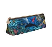 JKLQWC Trousse à crayons triangulaire imprimée éléphant avec fermeture éclair - Organiseur en cuir léger pour l'école, le bureau, les voyages, le maquillage, Dauphins Sea Coral Reef Octopus, Taille