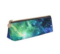 JKLQWC Trousse à crayons triangulaire imprimée Merry Christmas Art avec fermeture éclair - Organiseur en cuir léger pour l'école, le bureau, les voyages, le maquillage, Galaxie verte et bleue, Taille