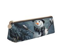 JKLQWC Trousse à crayons triangulaire noire et blanche avec fermeture éclair - Organiseur en cuir léger pour l'école, le bureau, les voyages, le maquillage, Bonhomme de neige joyeux Noël 1, Taille