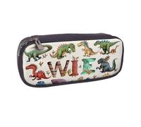 JKLQWC Trousse élégante d'apprentissage des lettres de l'alphabet avec dinosaures imprimés en cuir synthétique - Jolie trousse à crayons avec fermeture éclair - Pour le bureau, l'école, les étudiants,