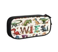JKLQWC Trousse élégante d'apprentissage des lettres de l'alphabet avec dinosaures imprimés - Jolie boîte à crayons avec fermeture éclair - Boîte de rangement pour bureau, école, adolescent, fille,