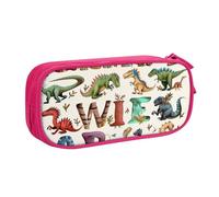 JKLQWC Trousse élégante d'apprentissage des lettres de l'alphabet avec dinosaures imprimés - Jolie boîte à crayons avec fermeture éclair - Boîte de rangement pour bureau, école, adolescent, fille,