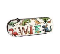 JKLQWC Trousse élégante d'apprentissage des lettres de l'alphabet avec dinosaures imprimés - Jolie trousse à crayons en cuir synthétique avec fermeture éclair - Organiseur pour bureau, école, voyage,
