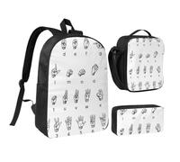 JKLQWC Walrus Lot de 3 sacs à dos d'école avec sac à déjeuner isotherme et trousse à crayons pour étudiants, adolescents, filles, garçons - 43,2 cm, Alphabet langue des signes 2, One Size, Sac à dos