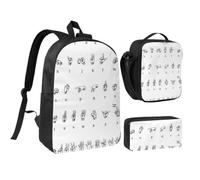 JKLQWC Walrus Lot de 3 sacs à dos d'école avec sac à déjeuner isotherme et trousse à crayons pour étudiants, adolescents, filles, garçons - 43,2 cm, Alphabet en langue des signes 1, One Size, Sac à