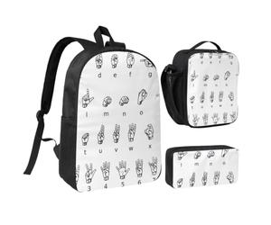 JKLQWC Walrus Lot de 3 sacs à dos d'école avec sac à déjeuner isotherme et trousse à crayons pour étudiants, adolescents, filles, garçons - 43,2 cm, Alphabet langue des signes 2, One Size, Sac à dos