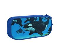 JKLQWC Whales Swim Trousse à crayons imprimée avec fermeture éclair pour bureau, école, adolescent, fille, garçon, adulte, noir, bleu, One Size, Cartable
