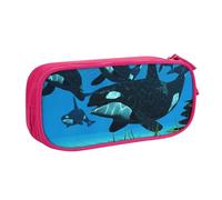 JKLQWC Whales Swim Trousse à crayons imprimée avec fermeture éclair pour bureau, école, adolescent, fille, garçon, adulte, noir, rose, One Size, Cartable