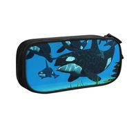 JKLQWC Whales Swim Trousse à crayons imprimée avec fermeture éclair pour bureau, école, adolescent, fille, garçon, adulte, noir, Noir , One Size, Cartable