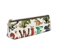 JKLQWC Wild Deer Trousse à crayons triangulaire avec fermeture éclair - Organiseur en cuir léger pour l'école, le bureau, les voyages, le maquillage, Lettres d'apprentissage élégantes avec dinosaures