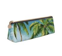 JKLQWC Winter The Dolphin Trousse à crayons triangulaire avec fermeture éclair - Organiseur en cuir léger pour l'école, le bureau, les voyages, le maquillage, Palmier tropical., Taille unique