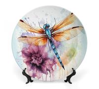 JKLQWH Assiette décorative en porcelaine anglaise - Assiettes à dîner en céramique - Motif libellule - Peinture à l'aquarelle - Assiette décorative en céramique avec présentoir - Ornements pour