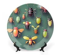 JKLQWH Assiette décorative en porcelaine anglaise de 20,3 cm avec support de présentation, Atlas d'insectes, décoration murale faite à la main pour la maison et le bureau