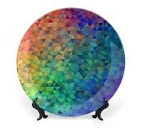 JKLQWH Assiette décorative en porcelaine anglaise de 20,3 cm avec support de présentation, triangle arc-en-ciel, décoration murale faite à la main pour la maison et le bureau