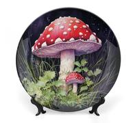 JKLQWH Assiette décorative en porcelaine anglaise de 25,4 cm avec présentoir champignons dans l'herbe Ornement en céramique fait à la main pour la maison et le bureau Décoration murale