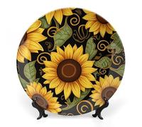 JKLQWH Assiette décorative en porcelaine anglaise de 25,4 cm avec support de présentation, beau tournesol fait à la main, décoration murale pour la maison et le bureau