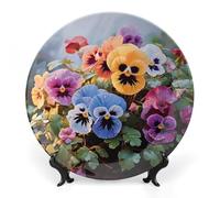 JKLQWH Assiette décorative en porcelaine anglaise de 25,4 cm avec support de présentation, fleurs de pensées faites à la main, ornement en céramique pour la maison, le bureau, la décoration murale