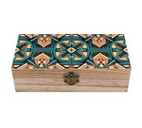 JKLQWH Boîte de rangement en bois avec couvercle à charnière et fermoir sur le devant - Grille orange foncé - Superbe boîte à souvenirs décorative vintage