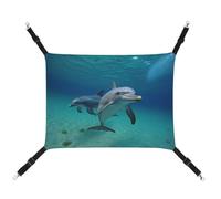 JKLQWH Hamac pour chat, avec dauphins imprimés sous l'eau, tapis d'extérieur doux lavable pour chat, hamac pour animal domestique, lit réglable, avec sangles réglables et crochets en métal, pour