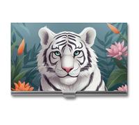 JKLQWH Porte-cartes de visite, organiseur de cartes de visite, avec joli tigre blanc imprimé, porte-cartes pour homme ou femme, porte-cartes fin en métal, blocage RFID, Tigre blanc mignon, Taille