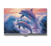 JKLQWH Porte-cartes de visite, organiseur de cartes de visite, avec motif dauphins, pour homme ou femme, porte-cartes fin en métal, blocage RFID, étui pour cartes de visite, Dauphins Art, Taille