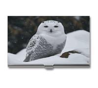 JKLQWH Porte-cartes de visite, organiseur de cartes de visite, avec motif hibou des neiges imprimé pour homme ou femme, porte-cartes fin en métal, porte-cartes de visite avec blocage RFID, Chouette