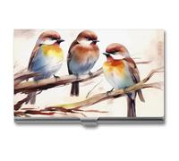 JKLQWH Porte-cartes de visite, organiseur de cartes de visite, avec oiseaux reposant sur une branche d'arbre imprimée, porte-cartes de poche pour homme ou femme, porte-cartes fin en métal, blocage