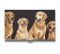 JKLQWH Porte-cartes de visite, organiseur de cartes de visite, avec porte-cartes de poche imprimé Golden Retrievers pour homme ou femme, porte-cartes fin en métal avec blocage RFID, étui pour cartes