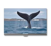 JKLQWH Porte-cartes de visite, organiseur de cartes de visite, avec queue de baleine imprimée, porte-cartes pour homme ou femme, porte-cartes fin en métal, blocage RFID, Queue de baleine., Taille