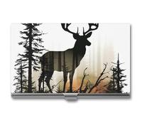 JKLQWH Porte-cartes de visite, organiseur de cartes de visite, avec silhouette de cerf imprimée, porte-cartes pour homme ou femme, porte-cartes fin en métal, blocage RFID, Silhouette de cerf., Taille