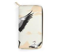 JKLQWH Portefeuille japonais long et fin avec porte-cartes pour femme - Avec fermeture éclair - Pour porte-monnaie terne - Grue japonaise - 19,7 x 10,5 cm, Grue japonaise, 19.7x10.5cm