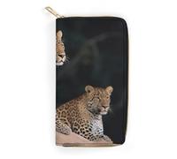 JKLQWH Portefeuille long et fin avec fermeture éclair pour femme Motif léopard africain sur rocher 19,7 x 10,5 cm, Léopard africain sur rocher, 19.7x10.5cm