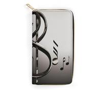 JKLQWH Portefeuille long et fin pour femme avec imprimé de symboles musicaux, porte-cartes minimaliste, pochette à fermeture éclair, portefeuille pour porte-monnaie terne, symbole de musique, 19,7 x