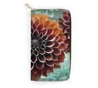 JKLQWH Portefeuille long et fin pour femme avec imprimé fleurs de dahlia - Porte-monnaie minimaliste avec fermeture éclair - Pour porte-monnaie terne, fleur de dahlia, 19,7 x 10,5 cm, Fleur de