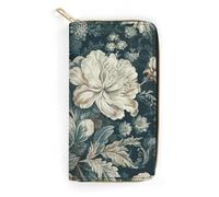 JKLQWH Portefeuille long et fin pour femme avec imprimé floral - Porte-monnaie minimaliste avec fermeture éclair - Pour porte-monnaie terne - Fleurs - 19,7 x 10,5 cm, fleurs, 19.7x10.5cm