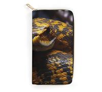 JKLQWH Portefeuille long et fin pour femme avec imprimé serpent jaune - Porte-monnaie minimaliste avec fermeture éclair - Pour porte-monnaie terne - Serpent jaune - 19,7 x 10,5 cm, Jaune/serpent,