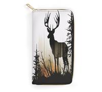 JKLQWH Portefeuille long et fin pour femme avec imprimé silhouette de cerf - Porte-monnaie minimaliste avec fermeture éclair - Pour porte-monnaie terne - Silhouette de cerf - 19,7 x 10,5 cm,