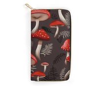 JKLQWH Portefeuille long et fin pour femme - Imprimé champignons rouges - Porte-monnaie minimaliste - Fermeture éclair - Pour porte-monnaie terne - Champignons rouges - 19,7 x 10,5 cm, Champignons