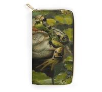 JKLQWH Portefeuille long et fin pour femme imprimé lys et grenouille avec porte-cartes minimaliste avec fermeture éclair pour porte-monnaie terne, lys et grenouille, 19,7 x 10,5 cm, Lys et grenouille,
