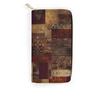 JKLQWH Portefeuille long et fin pour femme - Motif patchwork - Portefeuille minimaliste avec fermeture éclair - Pour porte-monnaie terne - Motif patchwork - 19,7 x 10,5 cm, Motif patchwork,