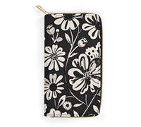 JKLQWH Portefeuille pour femme avec imprimé floral noir et blanc - Étui long et fin avec fermeture éclair - Pour porte-monnaie terne - Imprimé floral noir et blanc - 19,7 x 10,5 cm, Imprimé floral