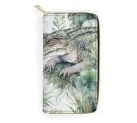 JKLQWH Portefeuille pour femme imprimé crocodile vert long et fin avec porte-cartes - Porte-monnaie minimaliste avec fermeture éclair - Pour porte-monnaie terne - Vert crocodile - 19,7 x 10,5 cm, Vert