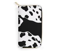 JKLQWH Portefeuille pour femme imprimé vache noire et blanche - Étui long et fin avec porte-cartes - Portefeuille minimaliste à fermeture éclair pour porte-monnaie terne - Imprimé vache noire et