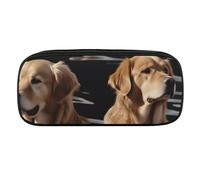 JKLQWH Trousse à crayons en cuir PU imperméable grande capacité Golden Retrievers avec fermeture éclair Portable Trousse à crayons pour fournitures de bureau Trousse de maquillage