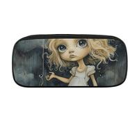 JKLQWH Trousse à crayons étanche en cuir synthétique de grande capacité pour fille blonde aux grands yeux avec fermeture éclair - Trousse à crayons portable pour fournitures de bureau et maquillage