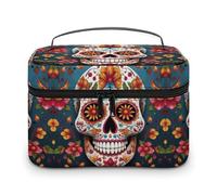 JKLQWH Trousse de maquillage colorée avec imprimé crâne en sucre - Grande capacité - Rangement vertical - En cuir résistant à l'eau - Organisateur de produits de toilette pour soins de la peau - Sucre