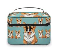 JKLQWH Trousse de maquillage Corgi avec imprimé chien mignon - Grande capacité - Rangement vertical - En cuir résistant à l'eau - Organisateur de produits de toilette pour soins de la peau - Chien