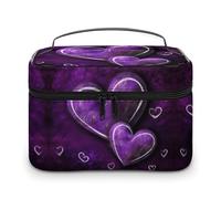 JKLQWH Trousse de maquillage de voyage en cuir résistant à l'eau avec cœurs violets - Grande capacité - Rangement vertical - Pour soins de la peau et maquillage - Cœurs violets, Cœur Violet,