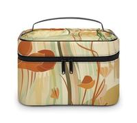 JKLQWH Trousse de maquillage de voyage en cuir résistant à l'eau - Grande capacité - Motif ligne orange - Pour ranger vos produits de toilette - Orange Line Art, Orange Line Art, 25x18x15cm