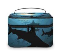 JKLQWH Trousse de maquillage de voyage en cuir résistant à l'eau, motif requins marteaux, grande capacité, sac de rangement vertical pour produits de beauté, organisateur de produits de toilette pour